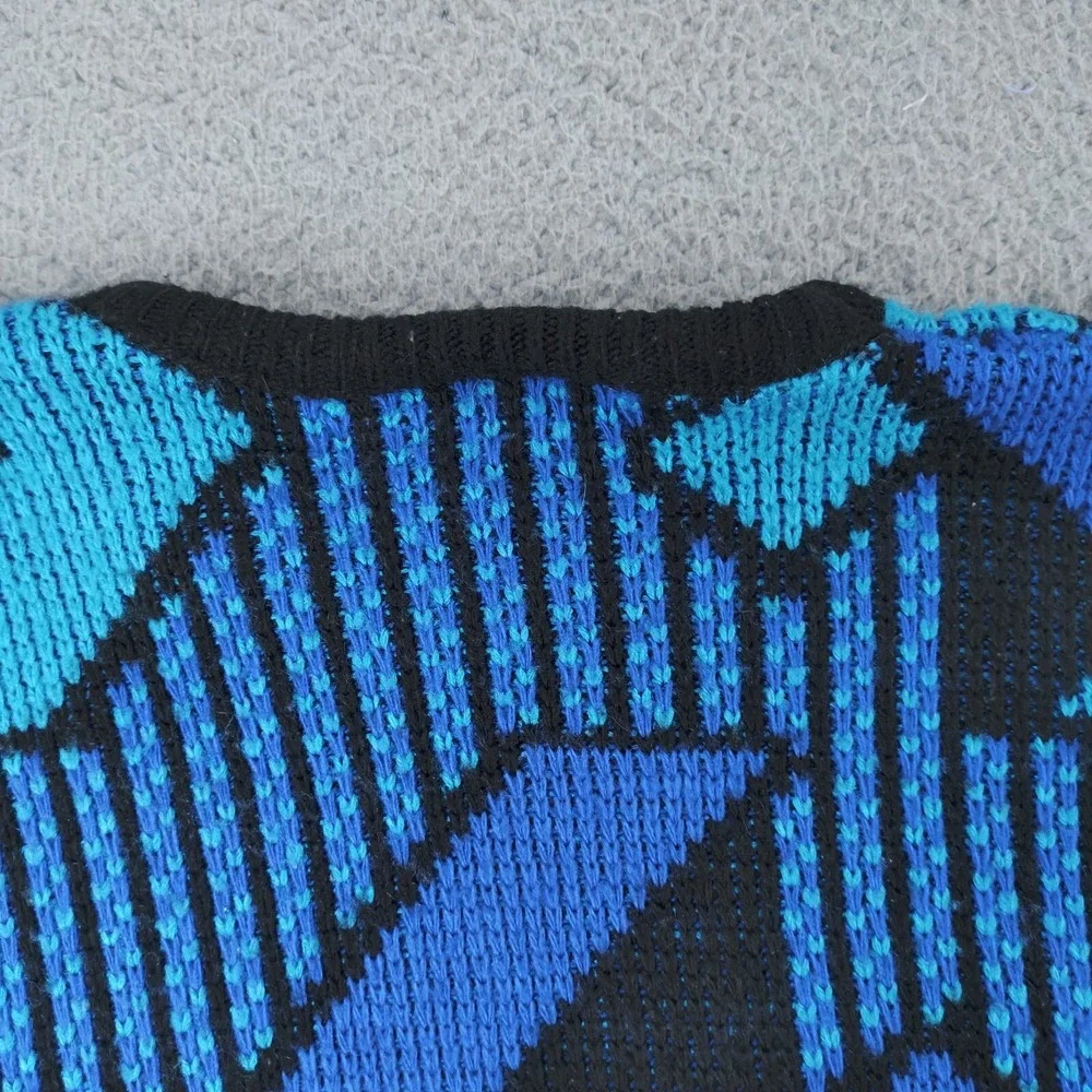 Prince Bernado Sweater Mens Blue Geometric Knitted Acrylic Long Sleeve Pullover